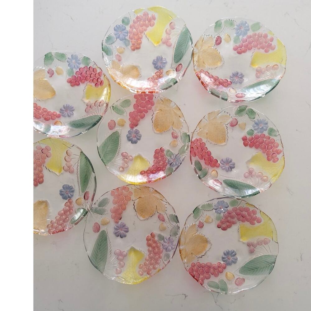 Vtg Mikasa "Savoir Vivre" crystal fruit bowl set 8 vibrant cornucopia Japan